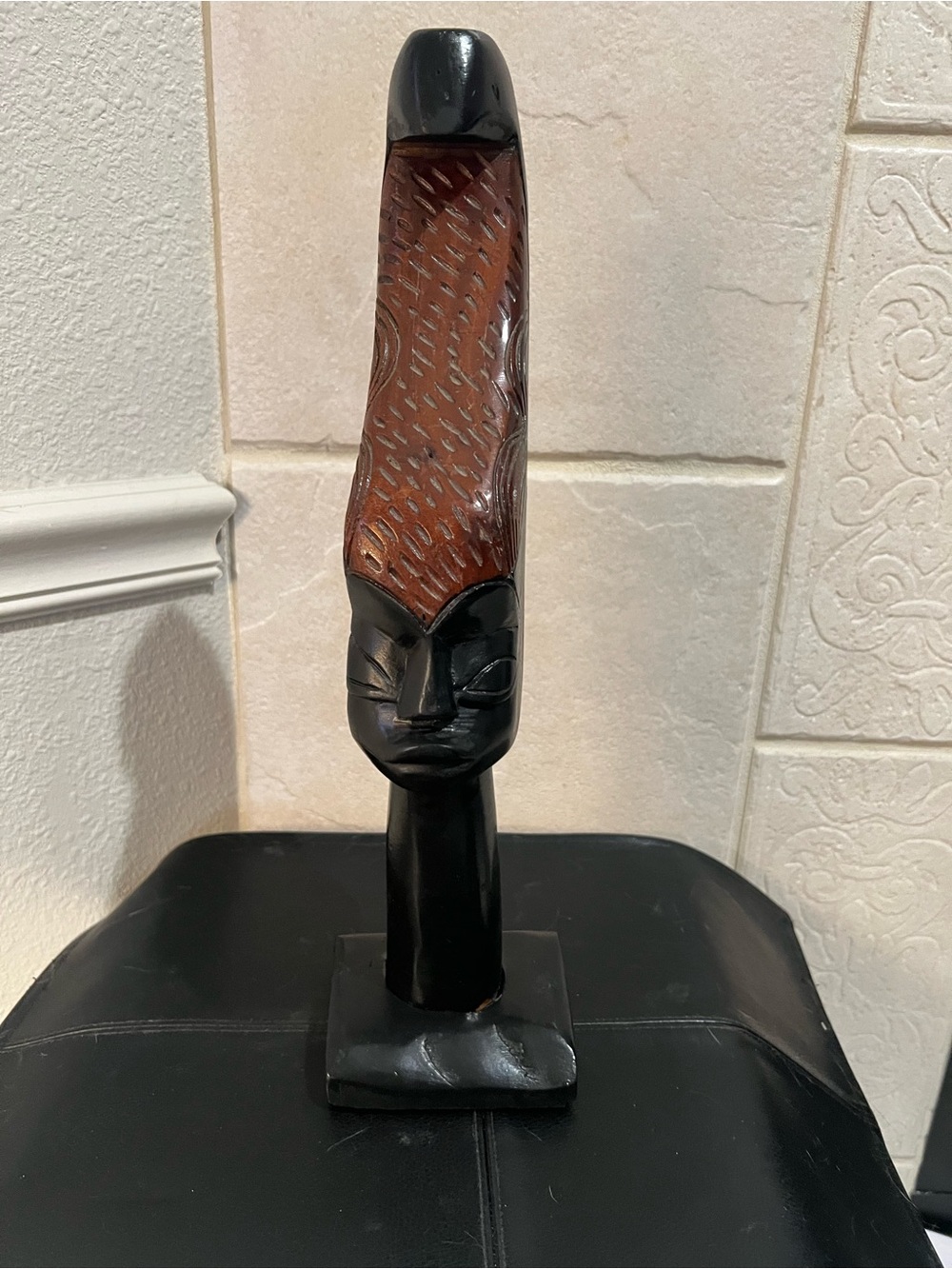 Vintage wooden African head stature carving